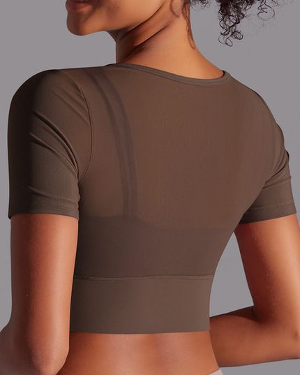 ZASUWA Female Sexy Mesh Hollow Out Breathable Short Sleeves