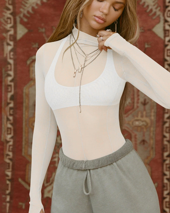 ZASUWA Female Sexy Sheer Mesh Not Including Inner Wear Long Sleeves