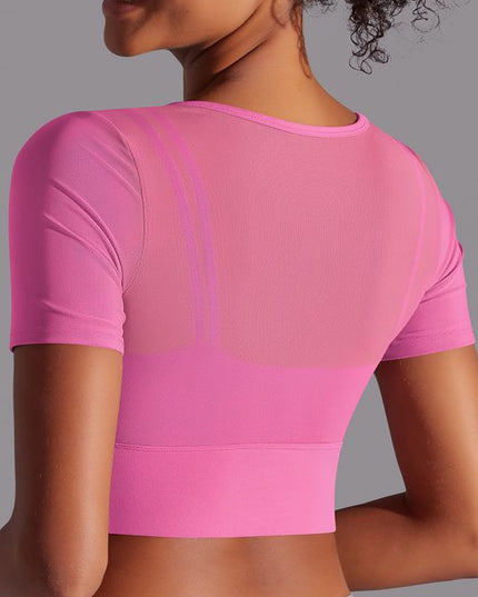 ZASUWA Female Sexy Mesh Hollow Out Breathable Short Sleeves