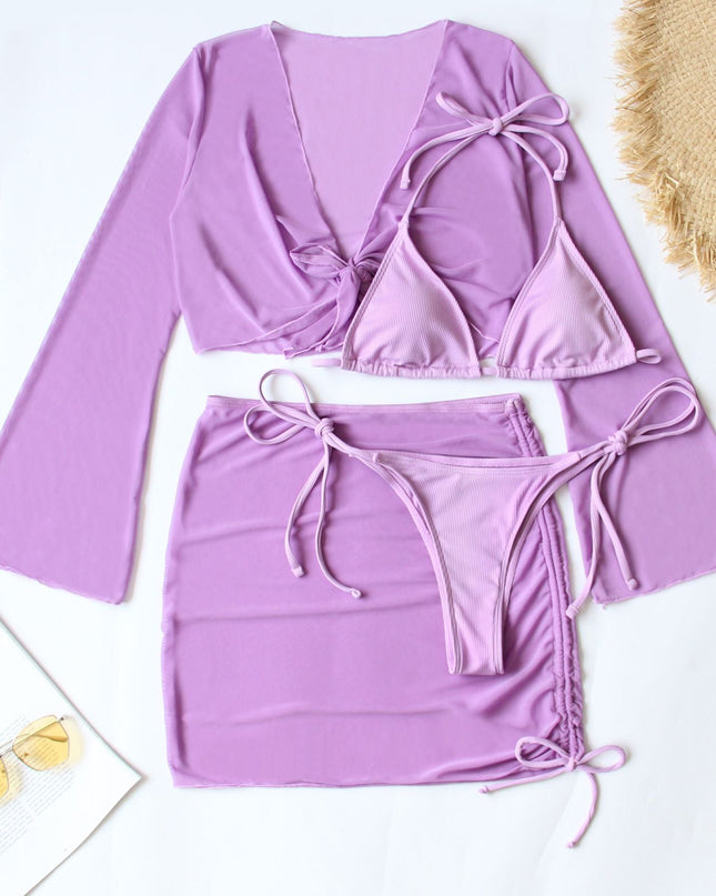 ZASUWA Female Sexy Leopard Print Mesh 4-Pieces Bikini Set