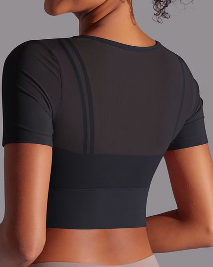 ZASUWA Female Sexy Mesh Hollow Out Breathable Short Sleeves