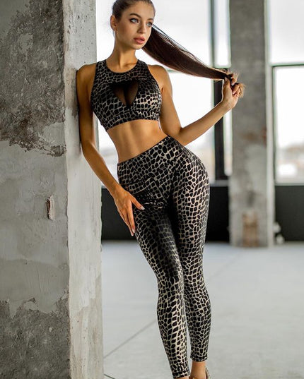 ZASUWA Female Leopard Print Round Neck Mesh Quick Dry Tracksuits