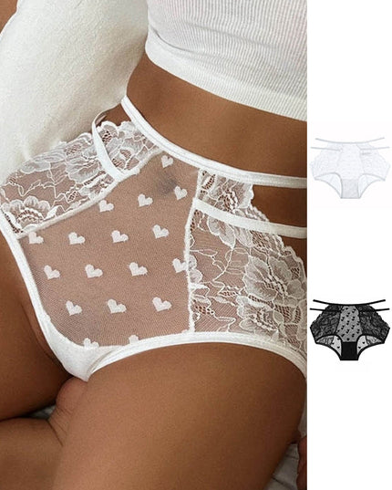ZASUWA Female Heart Print Lace-trimmed Mesh Panties