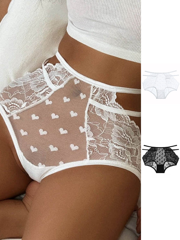 ZASUWA Female Heart Print Lace-trimmed Mesh Panties