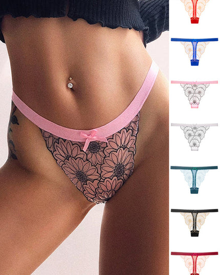 ZASUWA Female Daisy Embroidered Mesh Thong