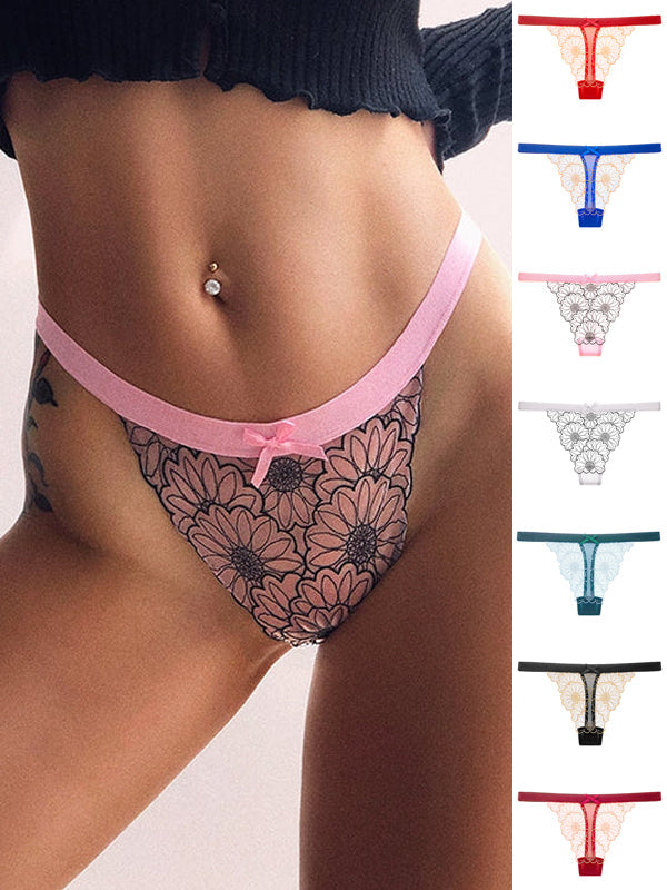 ZASUWA Female Daisy Embroidered Mesh Thong