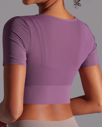 ZASUWA Female Sexy Mesh Hollow Out Breathable Short Sleeves