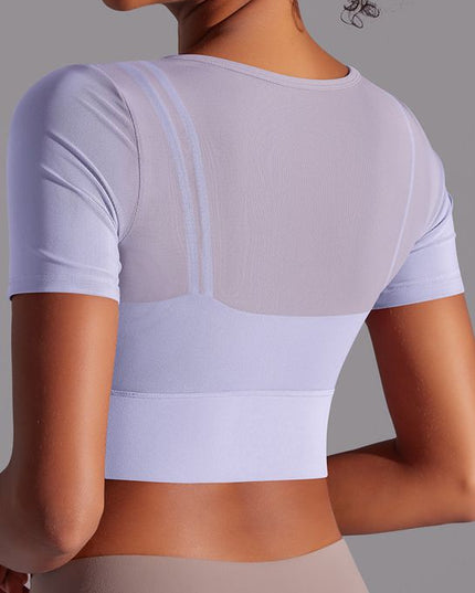 ZASUWA Female Sexy Mesh Hollow Out Breathable Short Sleeves