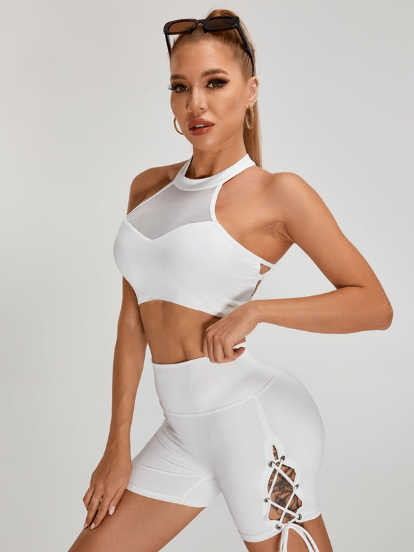 ZASUWA Female Sexy Mesh Cross Back Quick Dry Sports Bras