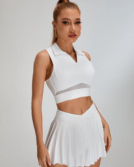 ZASUWA Female Pleated 2 In 1 Mesh Tennis Skirts Suits