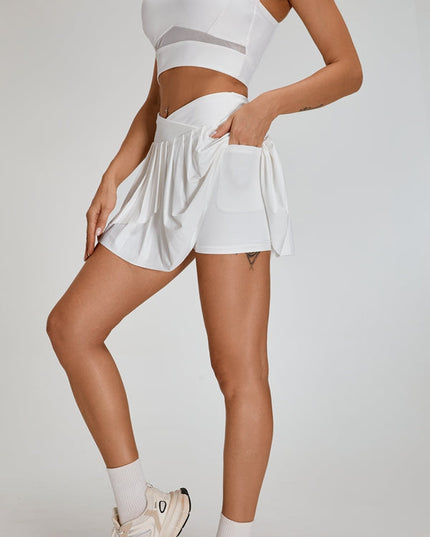 ZASUWA Female Pleated 2 In 1 Mesh Tennis Skirts Suits