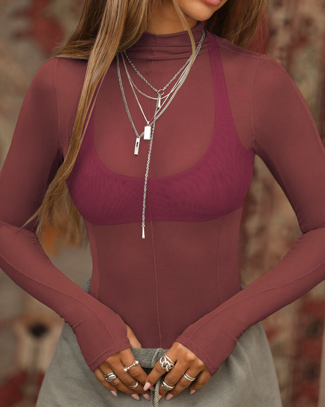 ZASUWA Female Sexy Sheer Mesh Not Including Inner Wear Long Sleeves