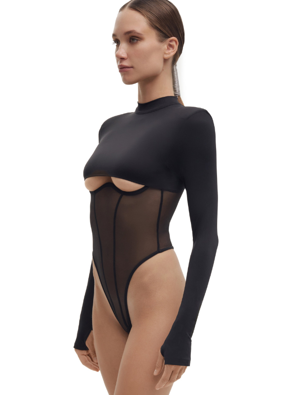 ❤ZASUWA Female Sexy Mesh Panel Push-Up Cutout Bodysuit