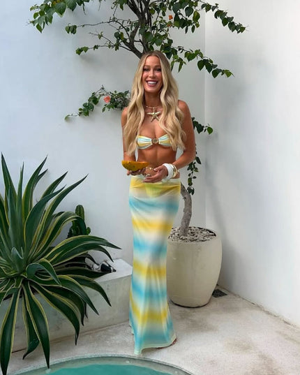 ZASUWA Female Unique Hot Tie-dye Shell Mesh 3-Pieces Bikini Set