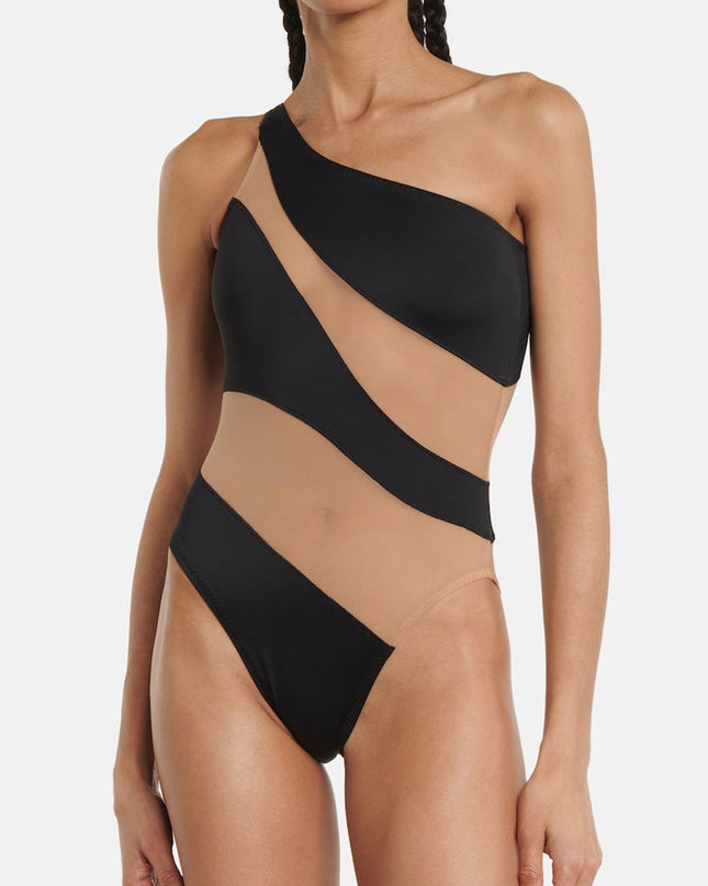 ZASUWA Female Glossy Sheer Mesh Elegance One Piece