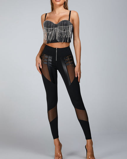 🖤ZASUWA Female “Stitching Sexy” Cutout Mesh Beading Tassel Corset Tracksuit