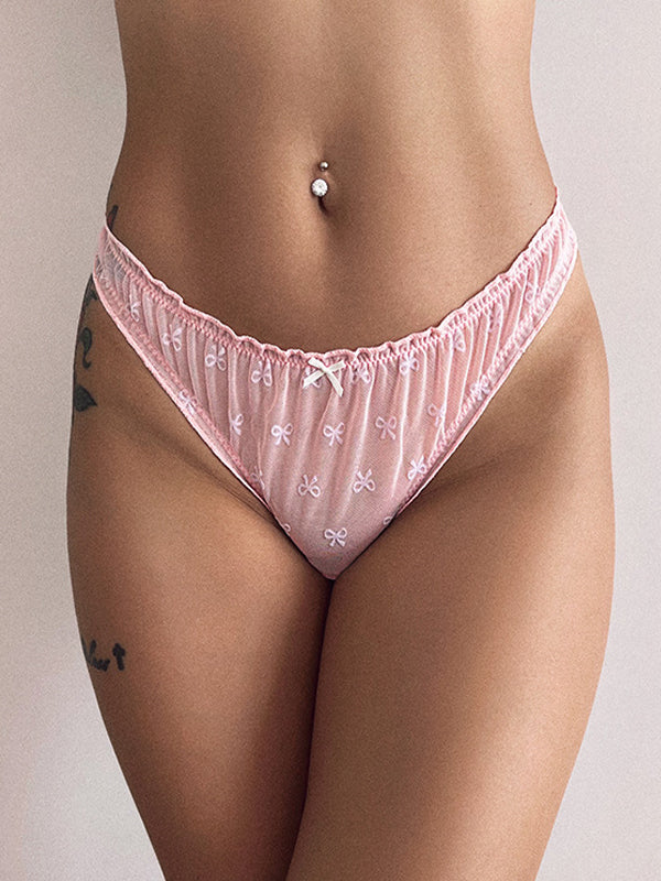 ZASUWA Female Print Mesh Lace Bow-knot Panties
