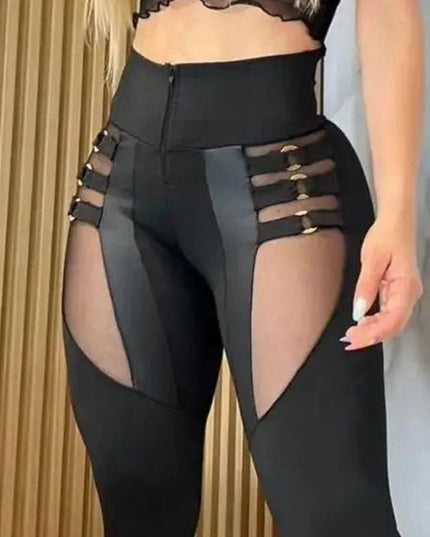 ZASUWA Female “Stitching Sexy” Cutout Mesh Zipper Leggings