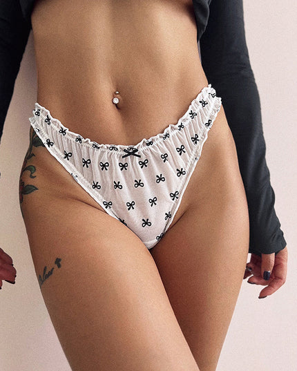 ZASUWA Female Print Mesh Lace Bow-knot Panties