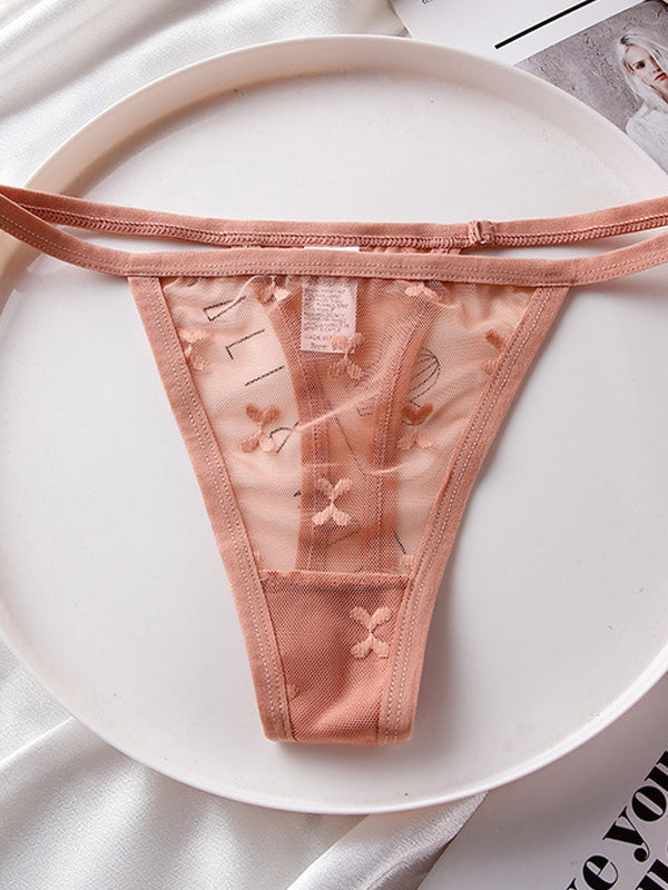 ZASUWA Female Sexy Mesh Embroidery T-back Panties