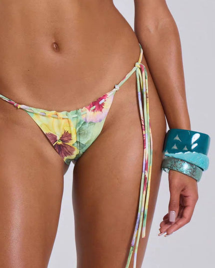 ZASUWA Female Sexy Flower Sequin Tassel Mesh 3-Pieces Lace-up Bikini Set
