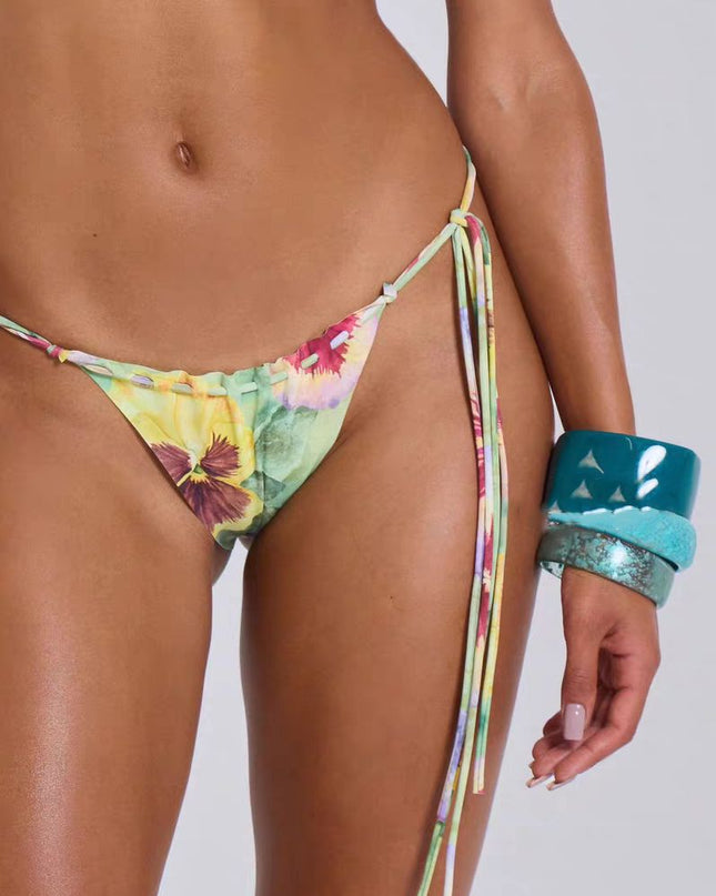 ZASUWA Female Sexy Flower Sequin Tassel Mesh 3-Pieces Lace-up Bikini Set