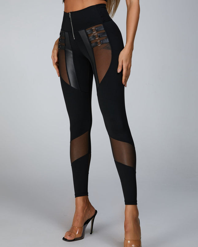 🖤ZASUWA Female “Stitching Sexy” Cutout Mesh Zipper Leggings