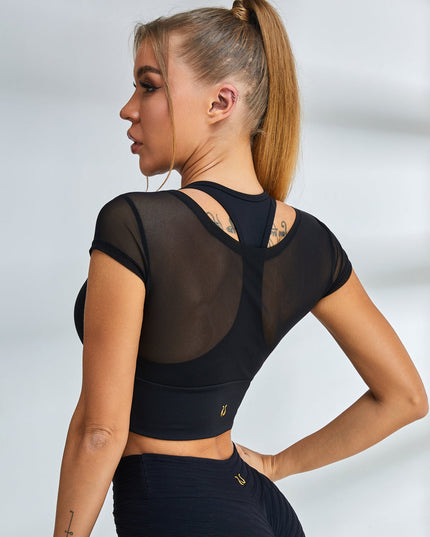 ZASUWA Female Mesh Breathable Yoga Short Sleeves