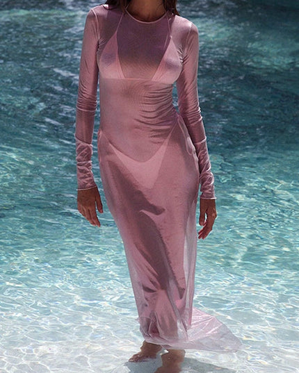 ZASUWA Female Sheer Mesh Sun Protection Without Bikini Set Cover-Up Dress