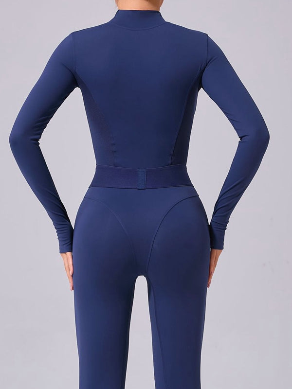 ZASUWA Female Push-Up Mesh Thumbhole Zipper Jumpsuit