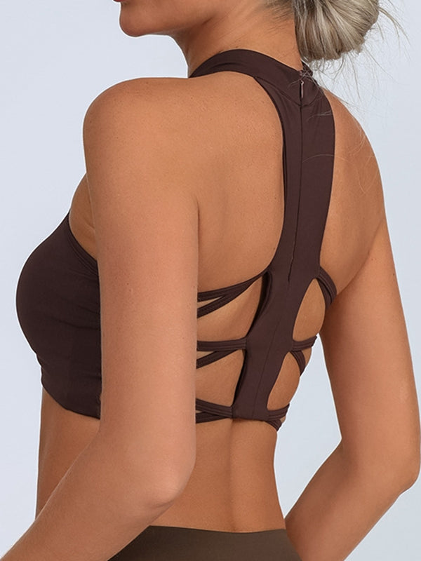 ZASUWA Female Sexy Mesh Cross Back Quick Dry Sports Bras