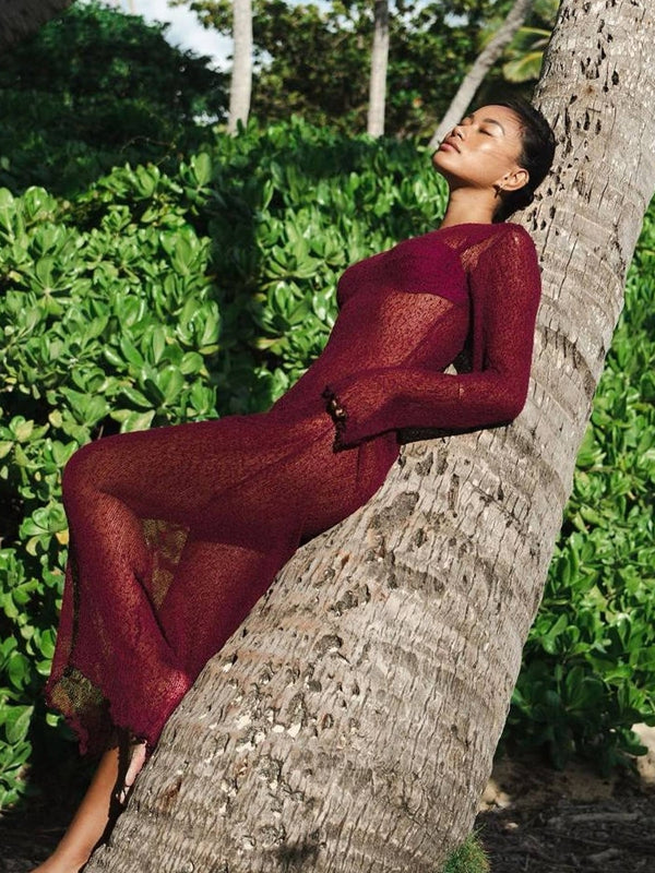 ZASUWA Female Mesh Backless Cover Dress