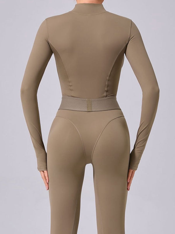 ZASUWA Female Push-Up Mesh Thumbhole Zipper Jumpsuit