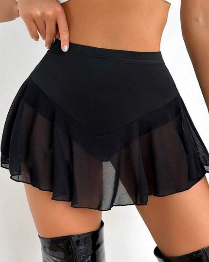 ZASUWA Female Sexy Sheer Mesh Drawstring Quick-dry Skirts
