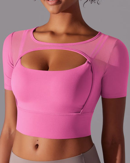 ZASUWA Female Sexy Mesh Hollow Out Breathable Short Sleeves