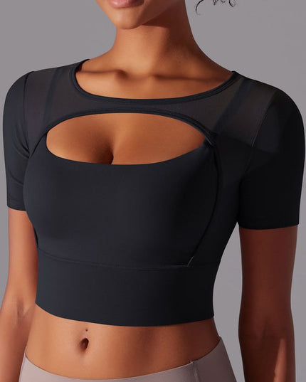 ZASUWA Female Sexy Mesh Hollow Out Breathable Short Sleeves