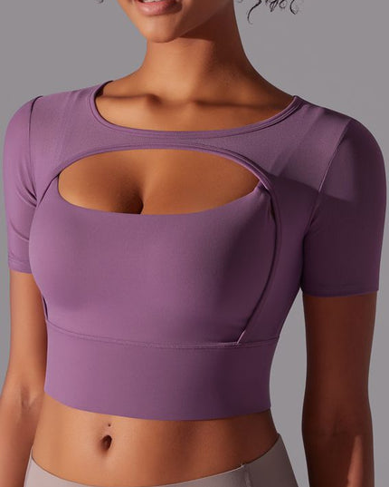 ZASUWA Female Sexy Mesh Hollow Out Breathable Short Sleeves