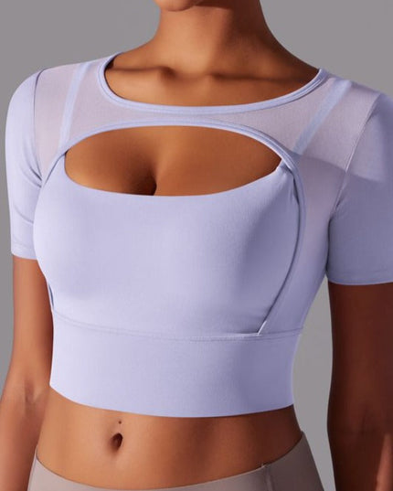 ZASUWA Female Sexy Mesh Hollow Out Breathable Short Sleeves