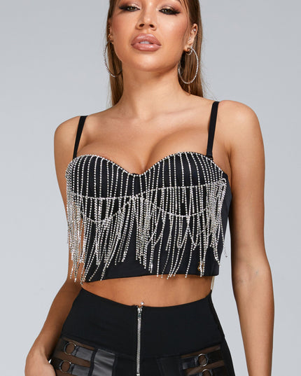 🖤ZASUWA Female “Stitching Sexy” Cutout Mesh Beading Tassel Corset Tracksuit