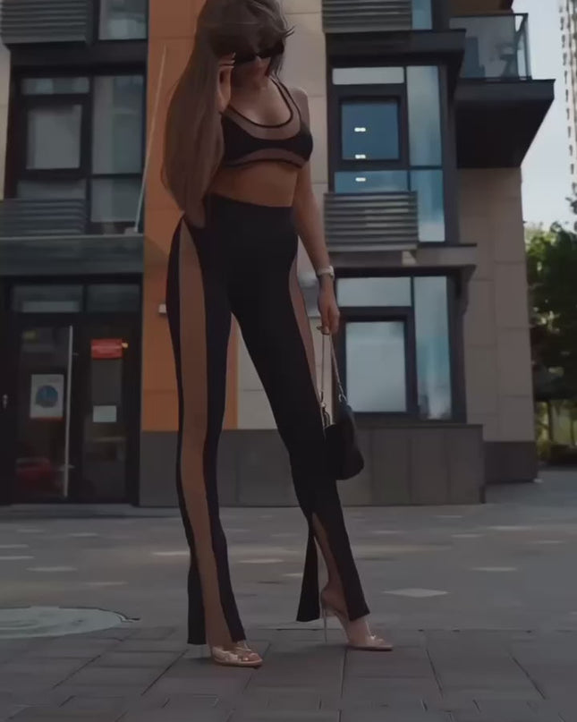 ❤ZASUWA Female Super Sexy Unique Sheer Mesh Split Leggings