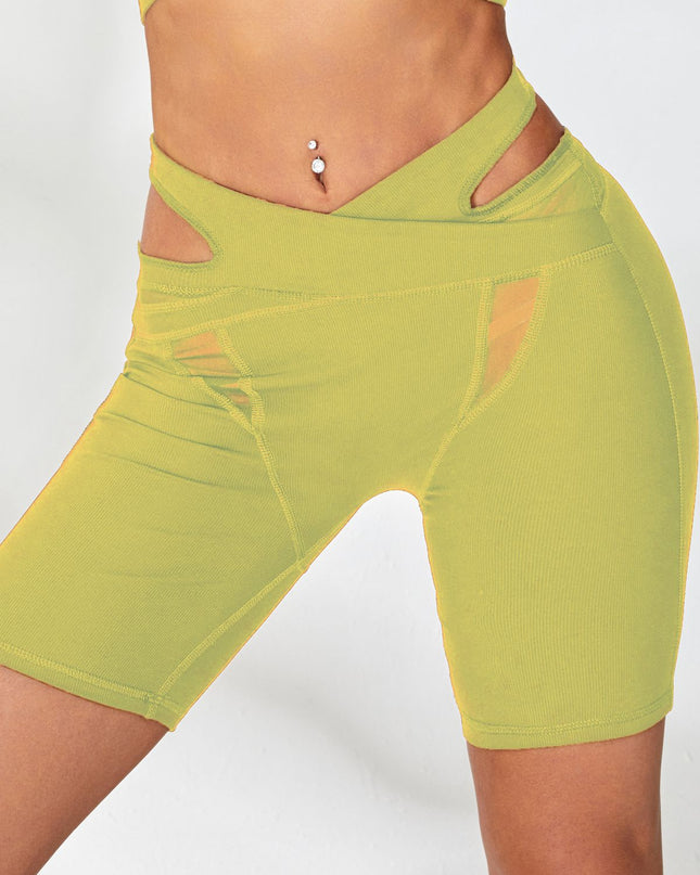 ZASUWA Female Ribbed Cutout Mesh Spandex Gym Booty Shorts