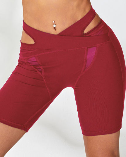 ZASUWA Female Ribbed Cutout Mesh Spandex Gym Booty Shorts