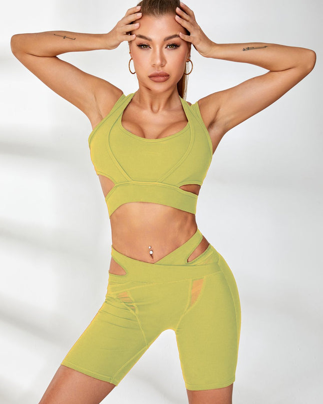 ZASUWA Female Ribbed Cutout Mesh Spandex Gym Booty Shorts