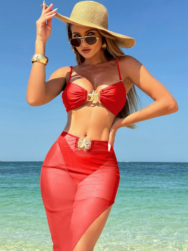 ZASUWA Female Sexy Starfish Sheer Mesh 3-Pieces Bikini Set