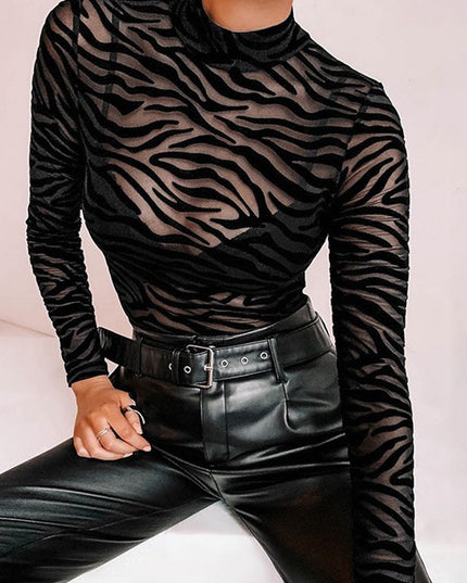 ZASUWA Female Leopard Print Mesh Bodysuit