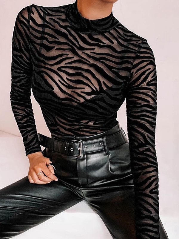 ZASUWA Female Leopard Print Mesh Bodysuit