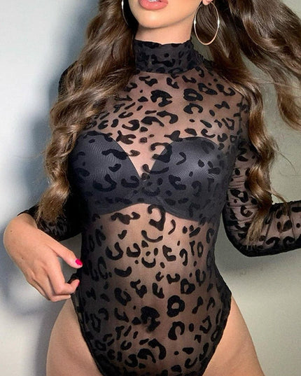 ZASUWA Female Leopard Print Mesh Bodysuit