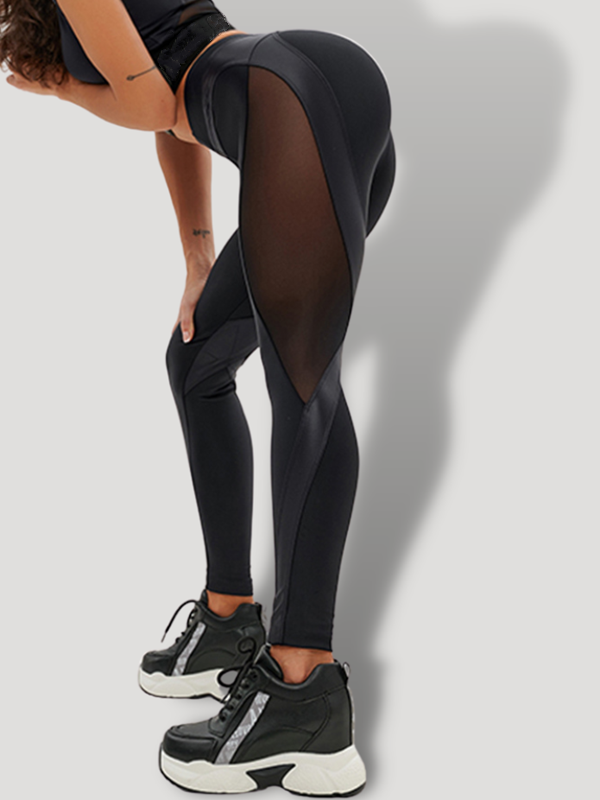 ZASUWA Female Sexy Mesh Faux Leather Heart Shape Design Booty Leggings