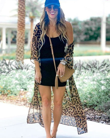 ZASUWA Female Sexy Sheer Mesh Leopard Print Without Bikini Set Swimwear Cover-up
