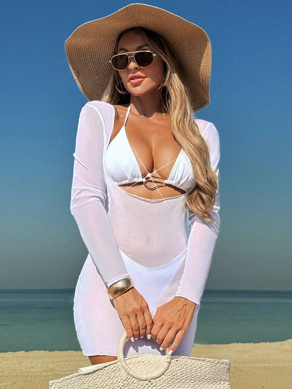 ZASUWA Female Sexy Sheer Mesh 3-Pieces Bikini Set